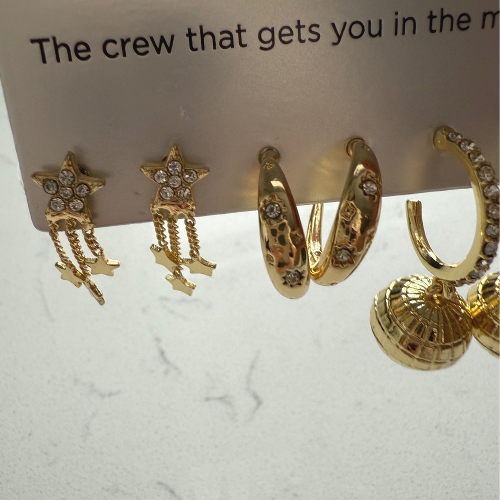 SUGARFIX by BaubleBar Party 101 New Year's Disco 3 Pair Earring Set - Gold - NWT - Picture 6 of 8